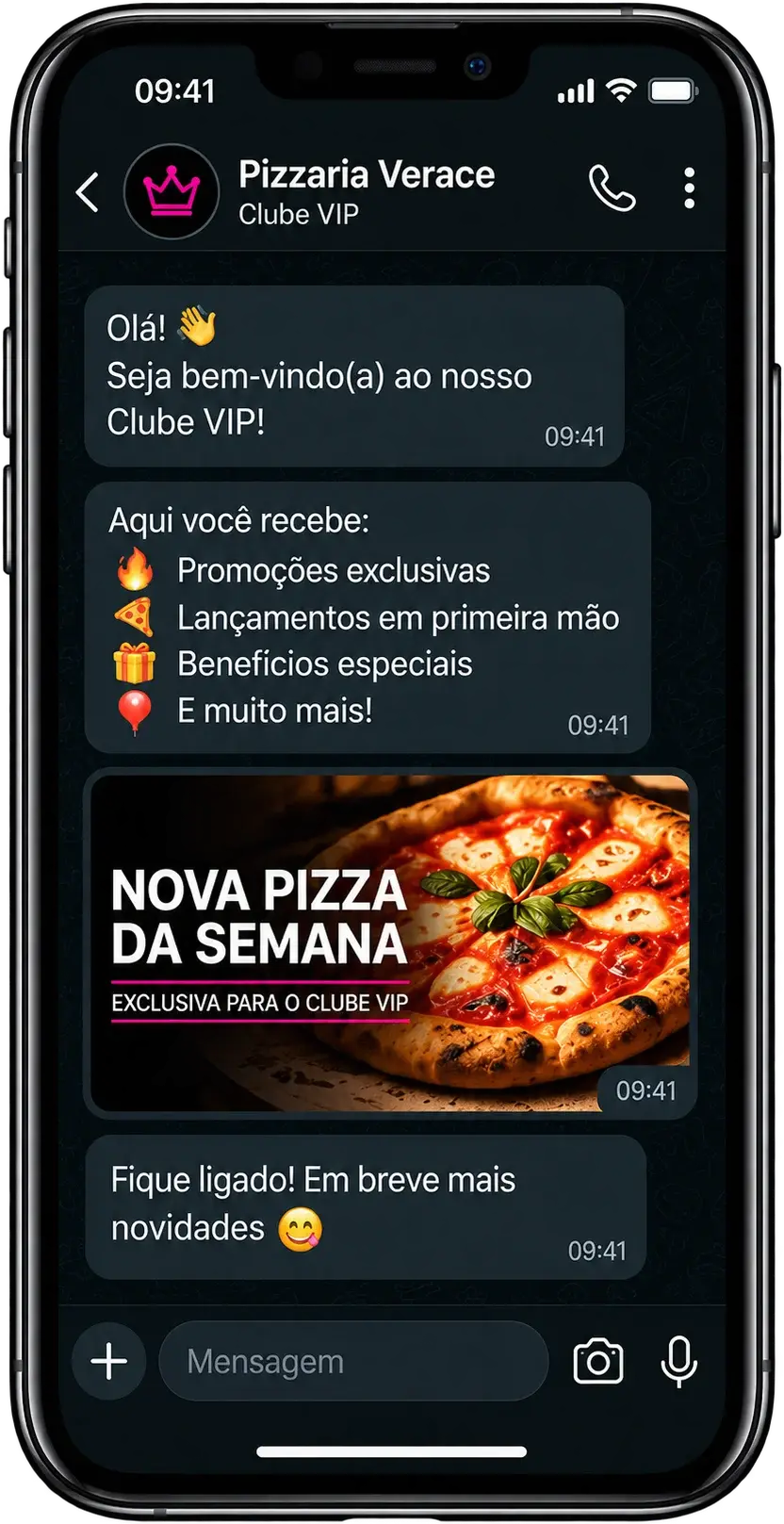 Tela real do Clube VIP no celular — cadastro do cliente com benefícios exclusivos