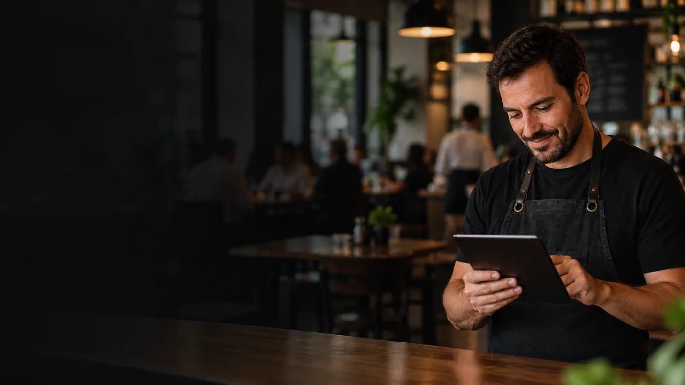 Dono de restaurante cliente da LeadsFood no salão da sua casa