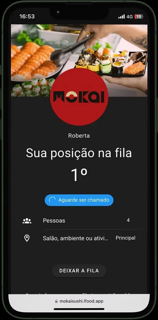 Fila de espera digital — posição em tempo real no celular do cliente