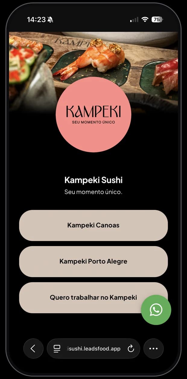 Mini site de restaurante cliente da LeadsFood — apresentação no link exclusivo