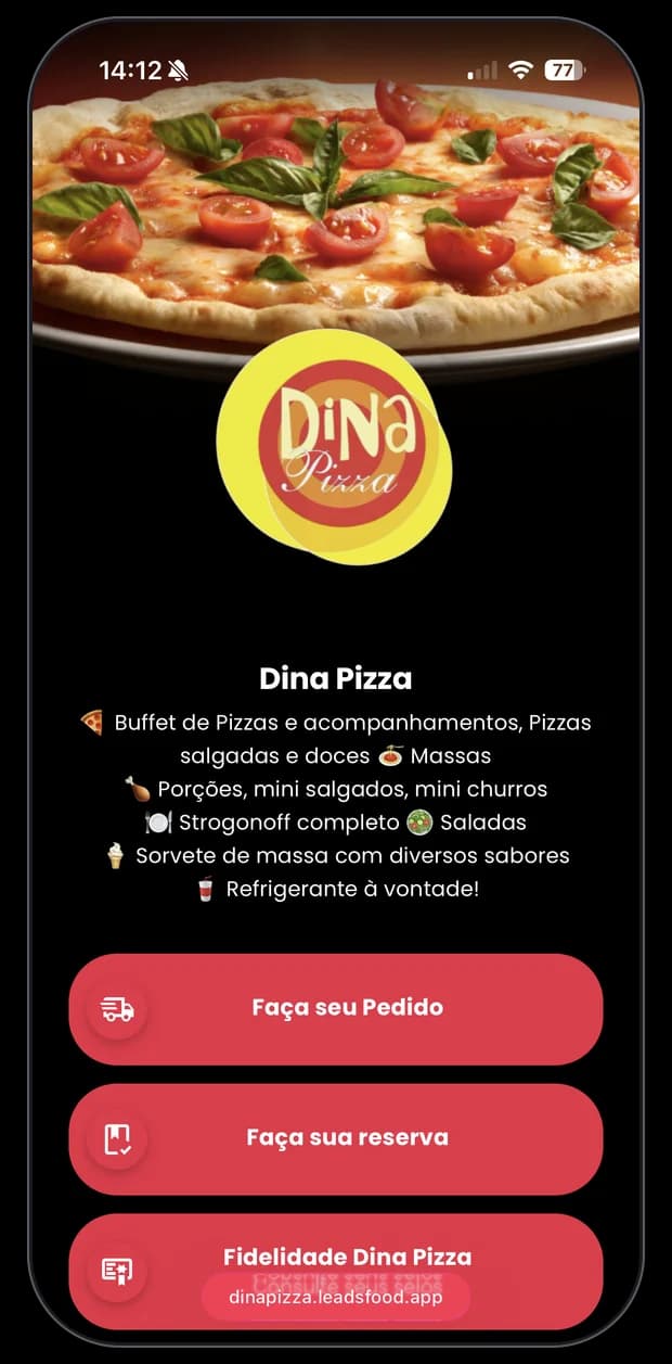 Mini site de restaurante cliente da LeadsFood — apresentação no link exclusivo