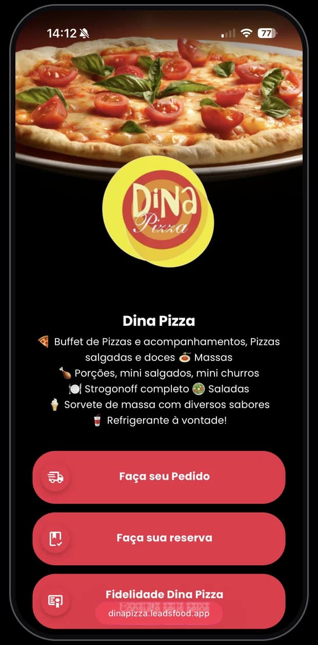 Mini site de restaurante cliente da LeadsFood — apresentação no link exclusivo