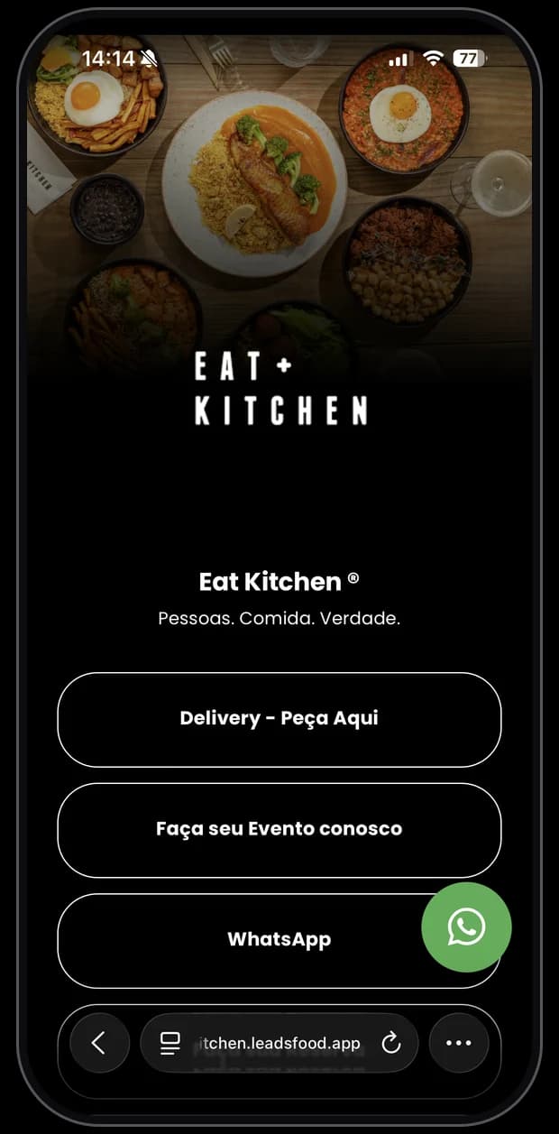 Mini site de restaurante cliente da LeadsFood — apresentação no link exclusivo