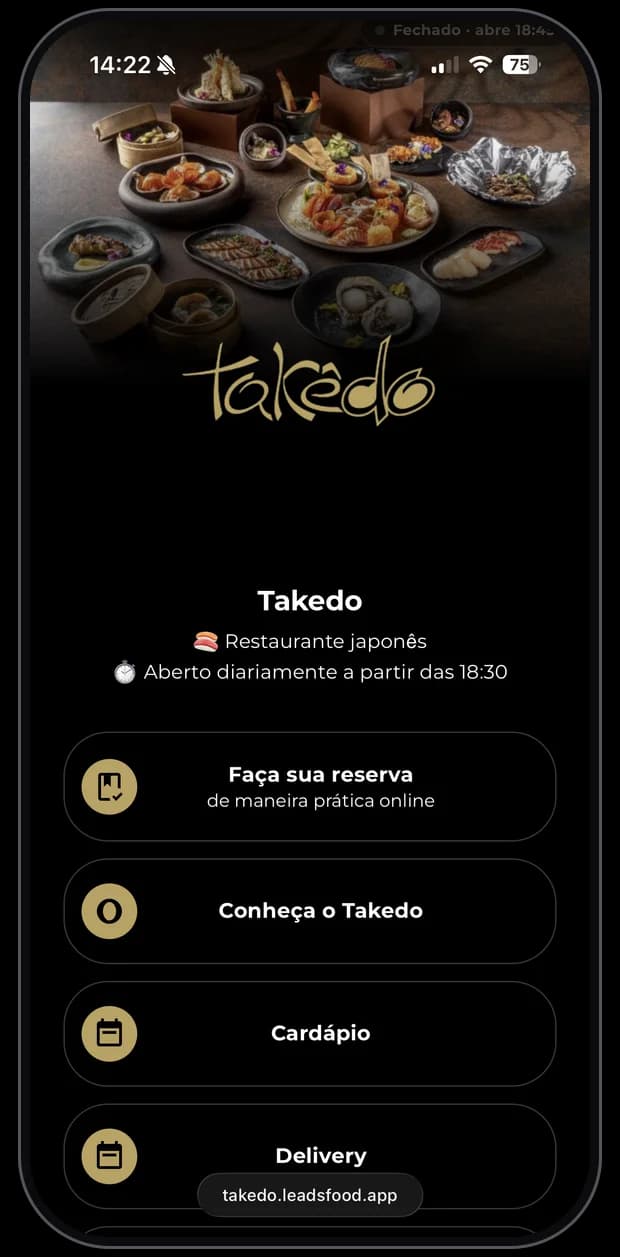Mini site de restaurante cliente da LeadsFood — apresentação no link exclusivo