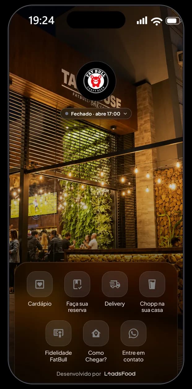 Mini site do Fat Bull Tap House na LeadsFood — apresentação da casa no link exclusivo