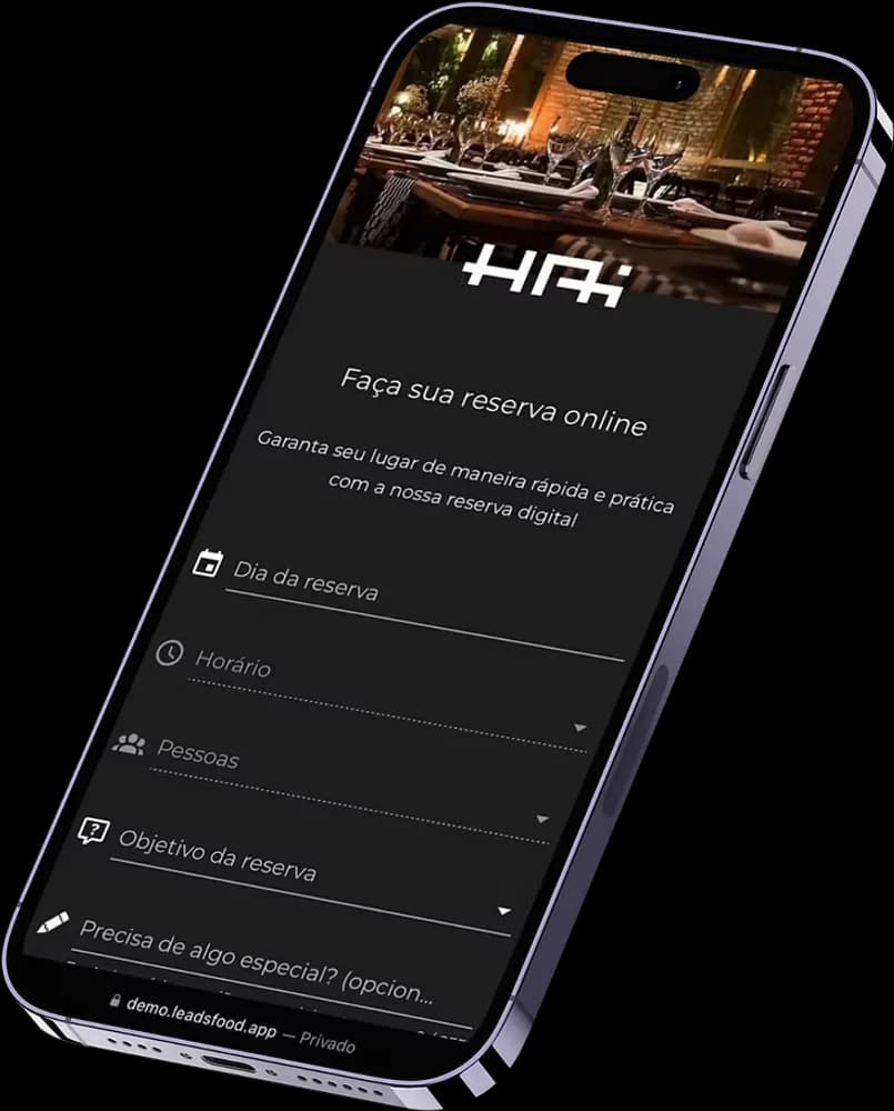 Tela de reserva online da LeadsFood — demo.leadsfood.app