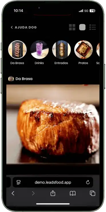 Cardápio digital de um restaurante no LeadsFood